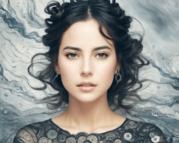 Serene Portrait of a Young Woman in Elegant Lace Top