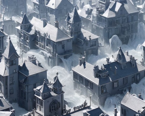 Surreal Stormy Landscape with Victorian Houses