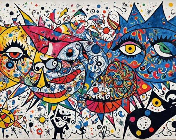 Colorful Sun and Crescent Moon Faces on White Background