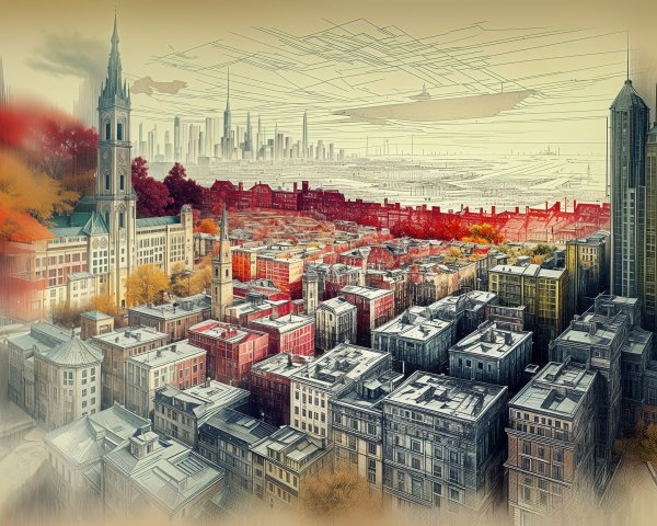 Aerial Watercolor Sketch of a City Landscape