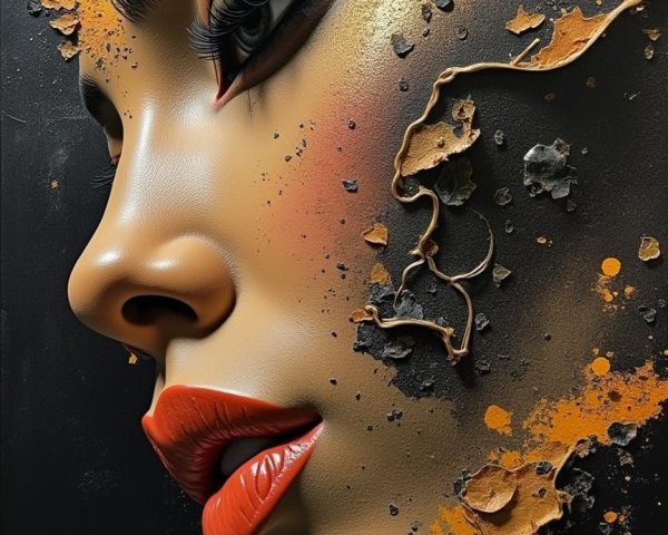 Profile of a Woman with Bold Makeup and Textured Background