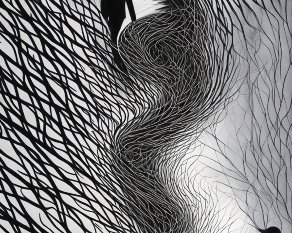 Silhouetted Figures in Abstract Black and White Art