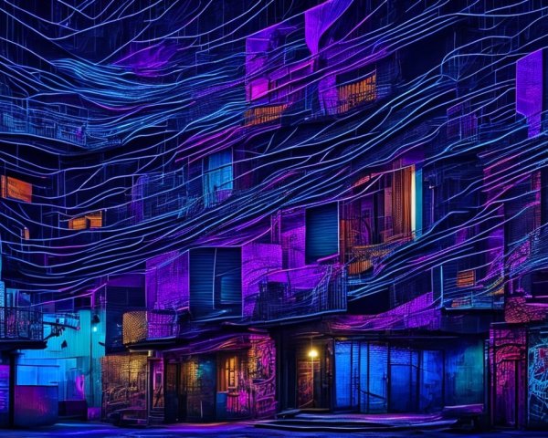 Vibrant Urban Alleyway with Neon Colors and Graffiti