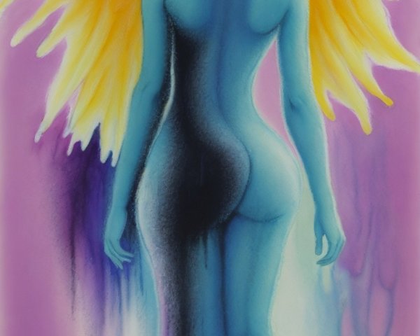 Figure with Blue and Black Gradient and Angelic Wings