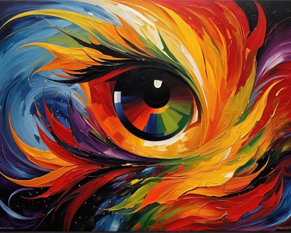 Abstract Painting with Central Eye and Swirling Colors