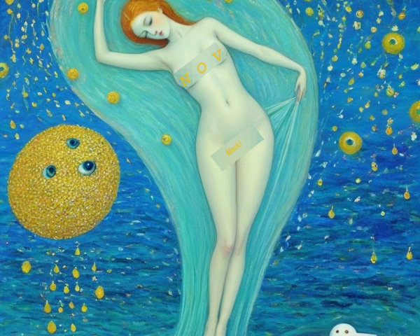 Serene Woman Emerging from Swirling Blue Waters