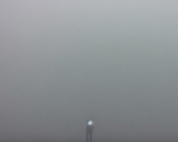 Solitary Figure in a Foggy Landscape Evoking Mystery