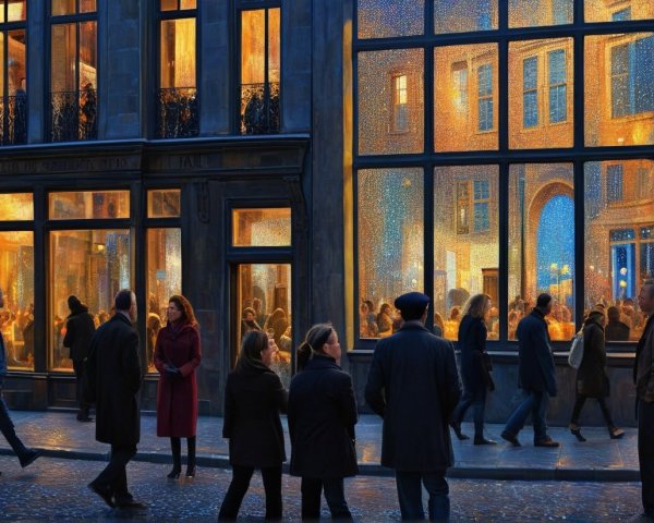 Bustling Night Street with Warm Golden Lights