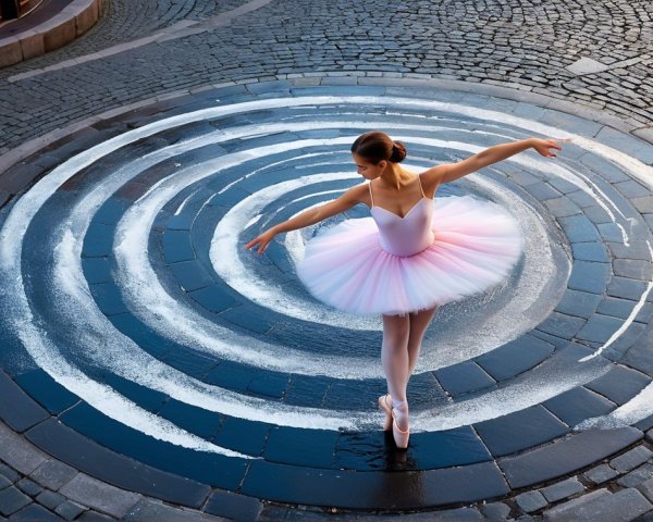 Ballerina in Pink Tutu on Circular Stone Platform