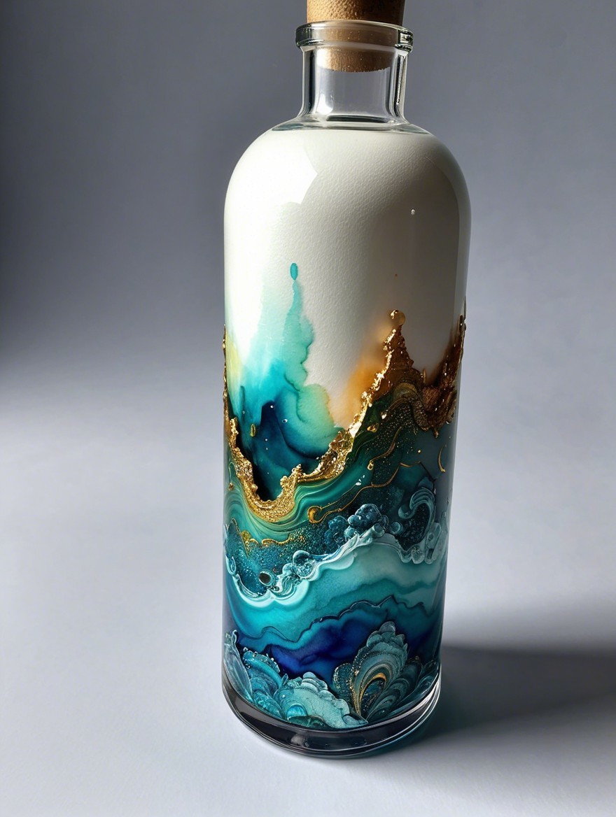 Artistic Glass Bottle with Ocean Wave Design
