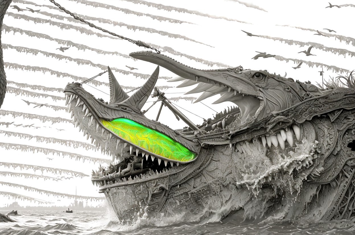 Monumental Dragon Ship Emerges from Turbulent Waters