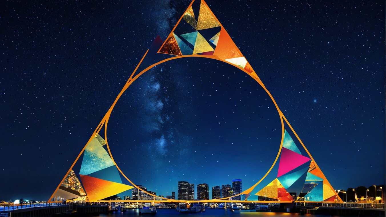 Vibrant Geometric Triangle Framing Starry Night Sky