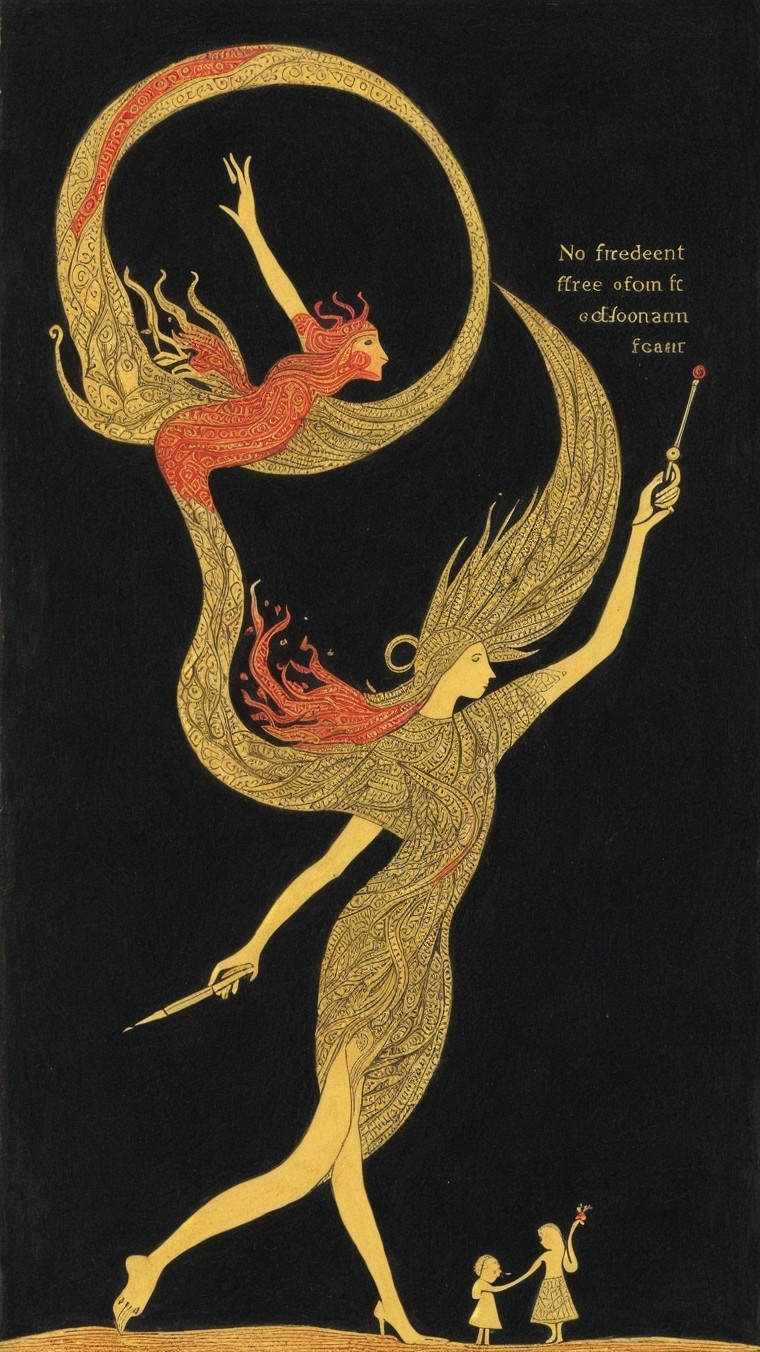 Whimsical Illustration of Ethereal Figures in Patterns