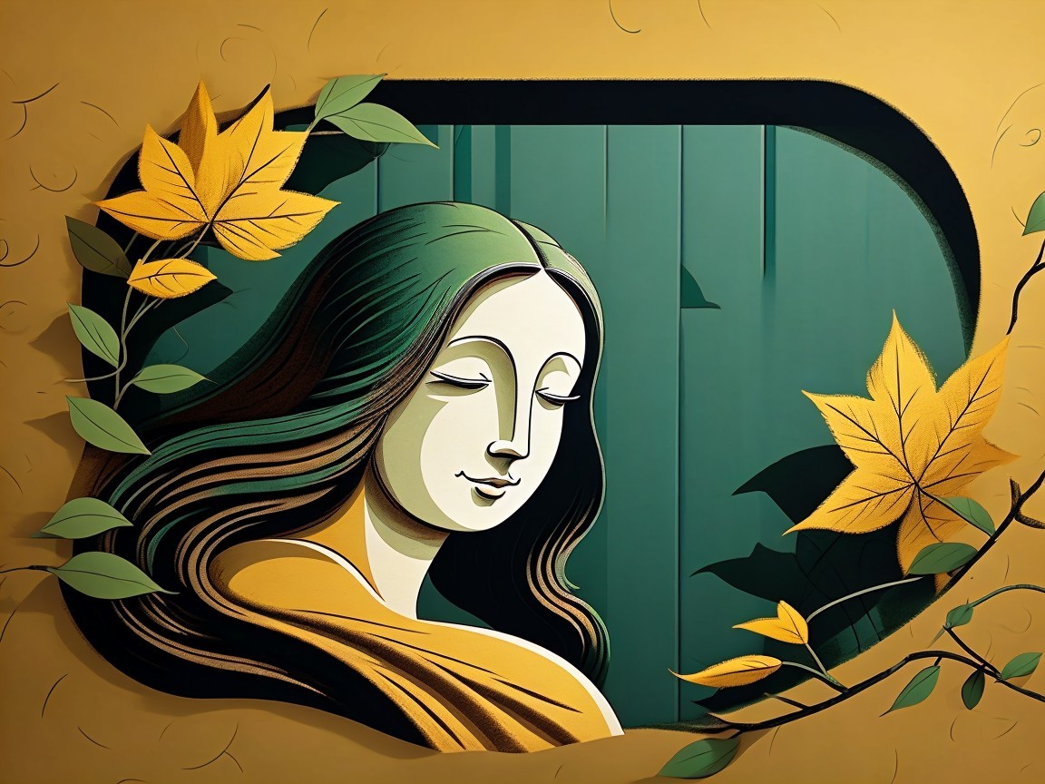 Stylized Profile of a Woman with Nature Elements