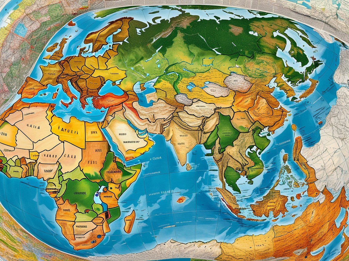 Colorful Political Map of Europe and Asia with Borders
