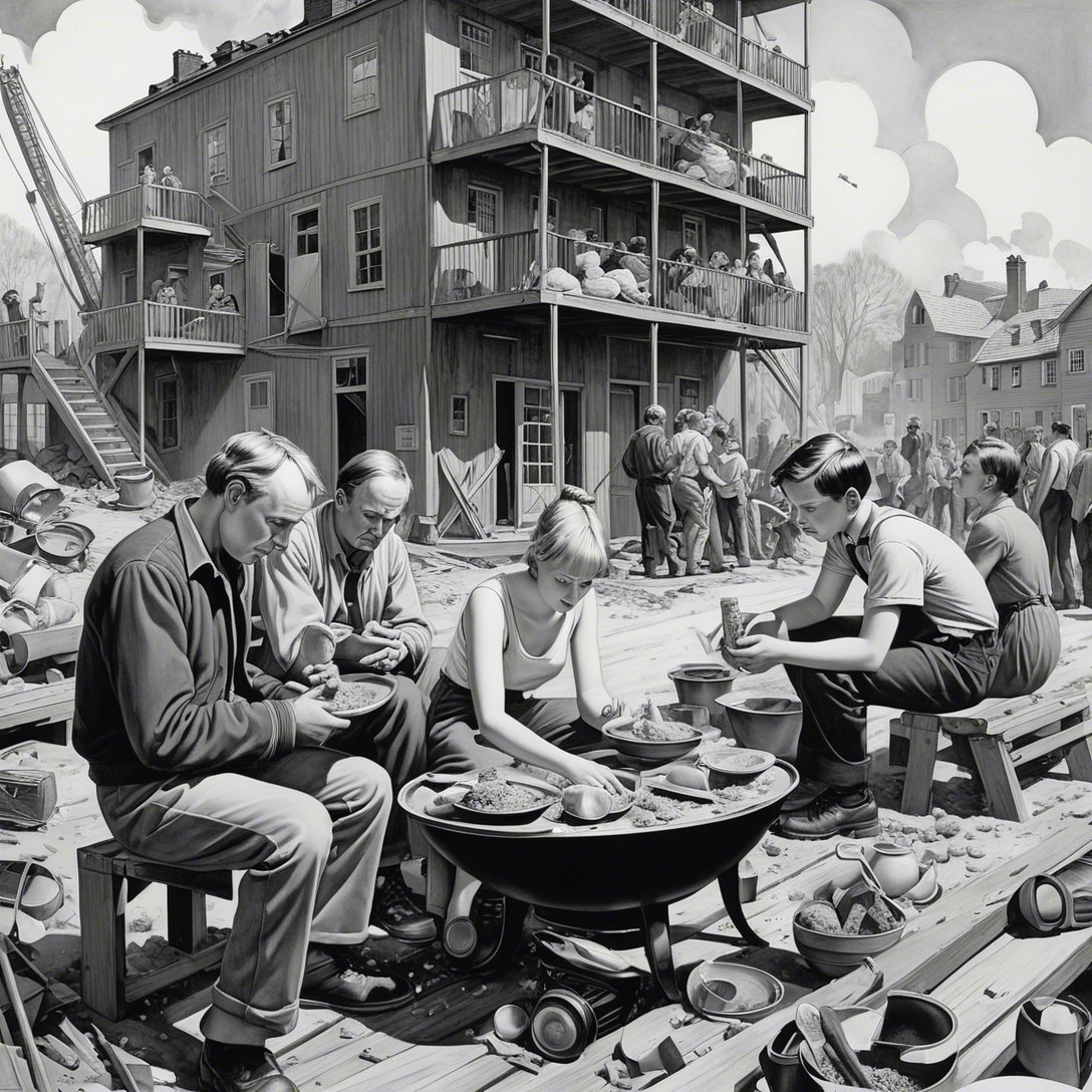 Pottery-Making Scene Outside Multi-Story Building