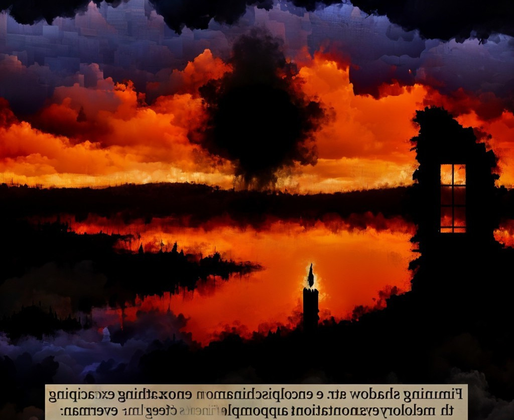 Dramatic Sunset with Candlelit Landscape Reflection