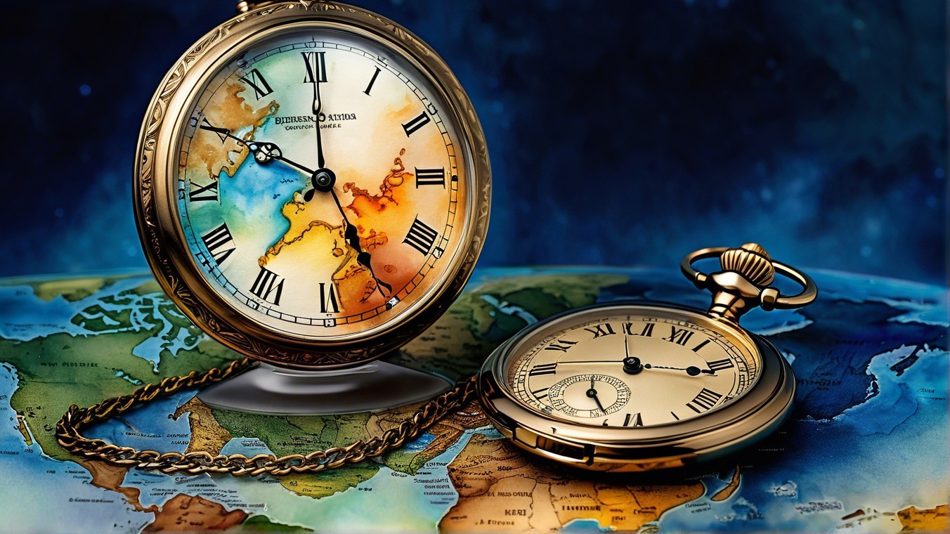 Ornate Pocket Watches on Vibrant World Map Background