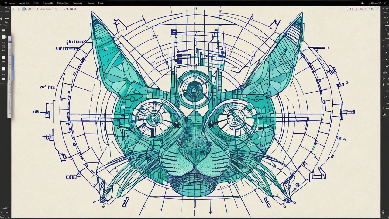 Stylized Cat Face Illustration with Geometric Design