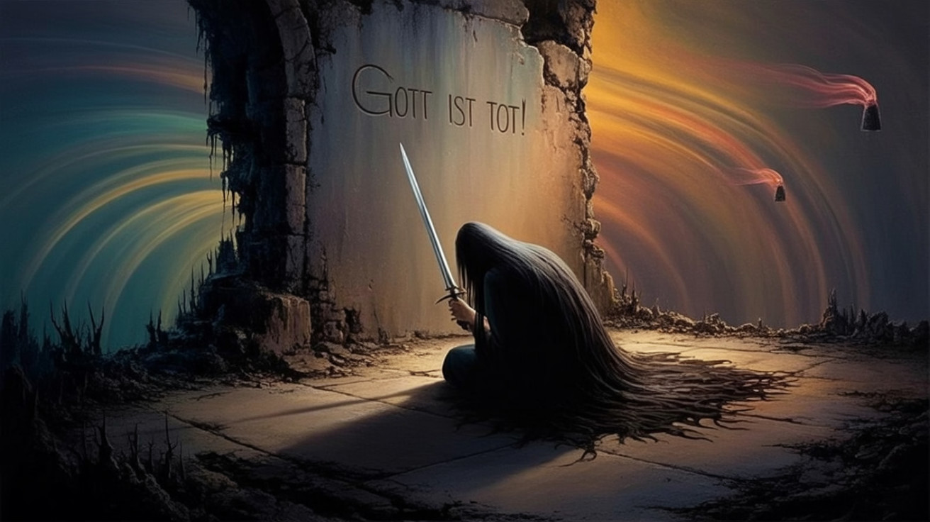Mystical Scene with Figure and Inscription of "Gott ist tot!