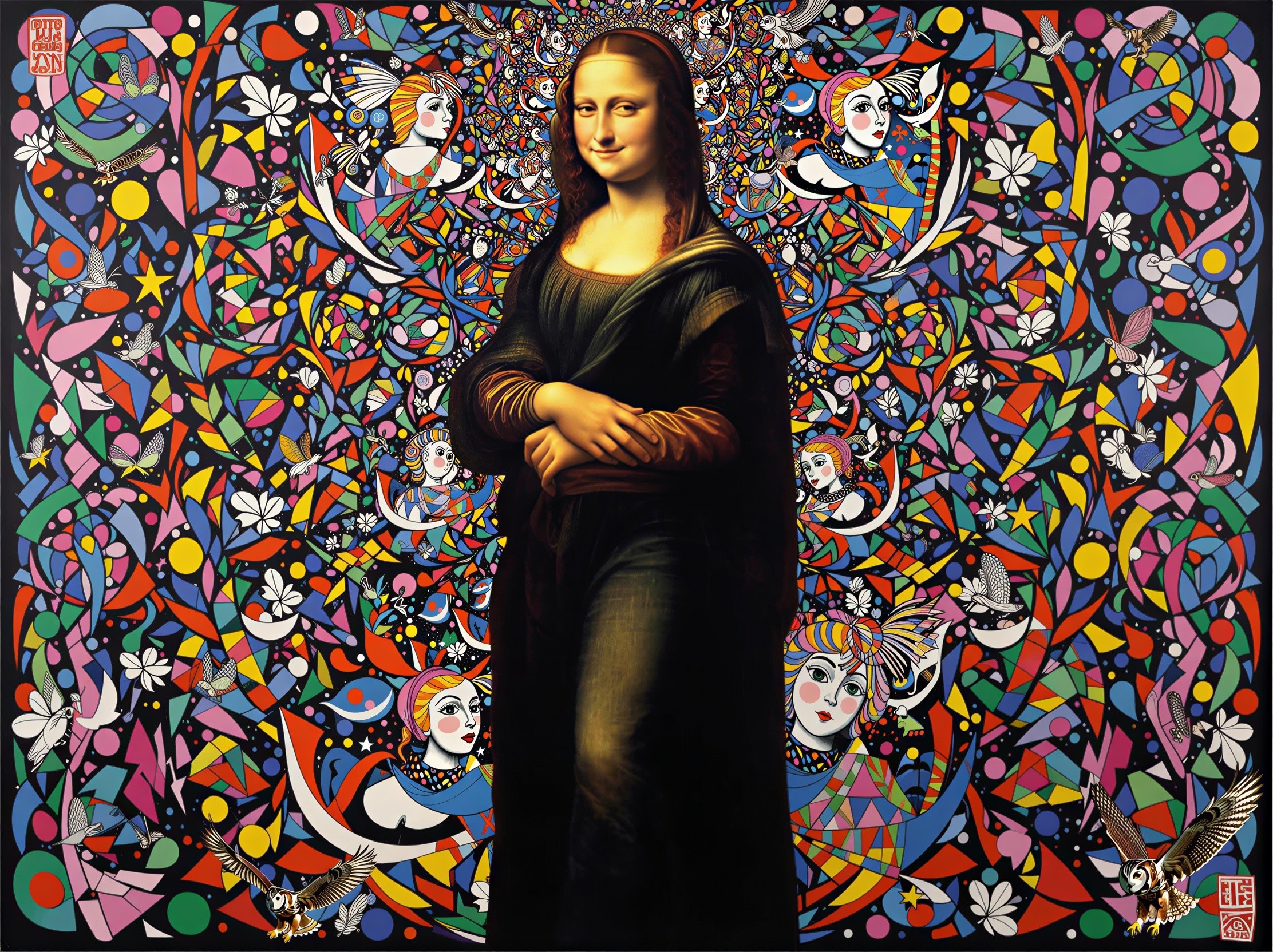 Psychedelic Pop Art Mona Lisa with Abstract Background