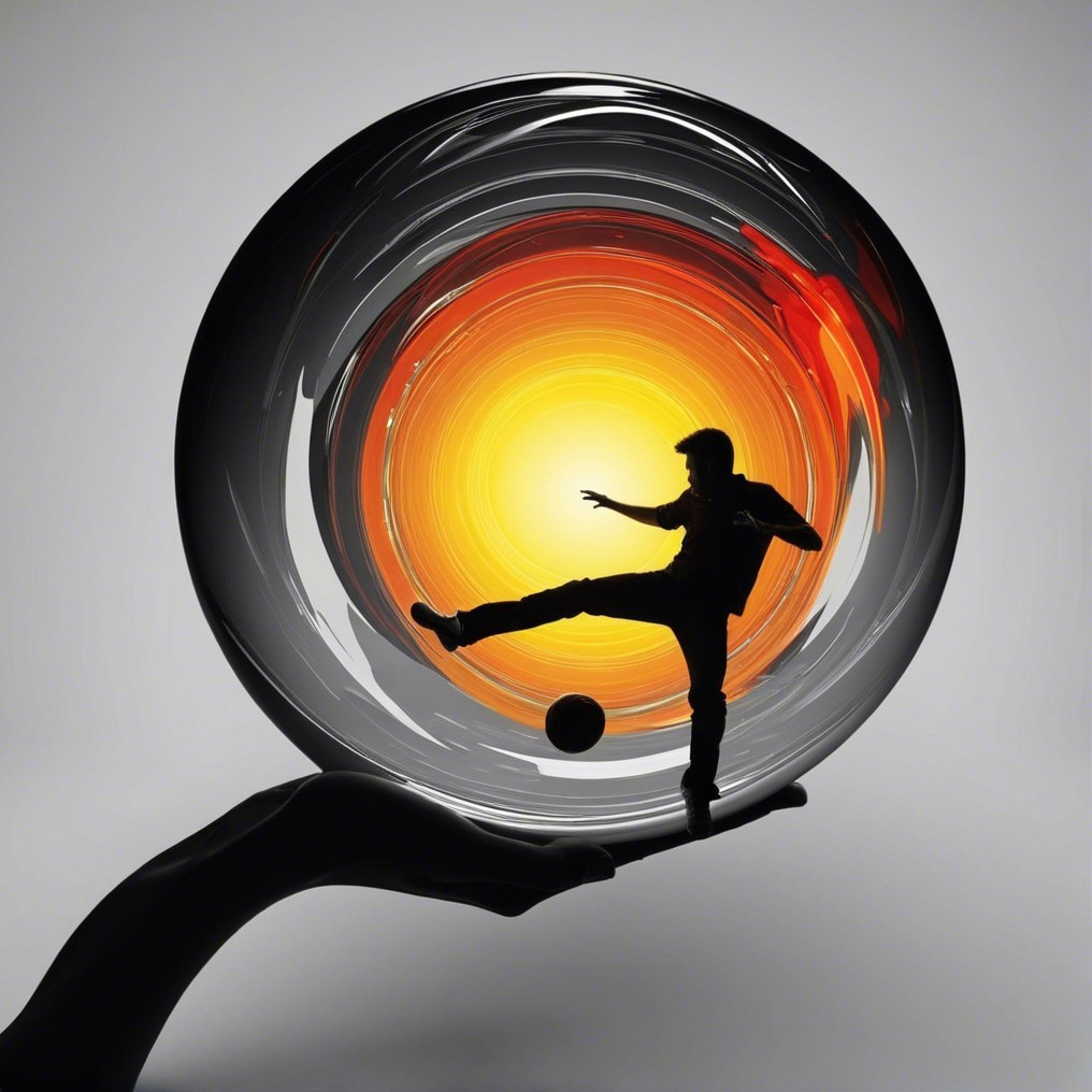 Silhouetted Juggler in Glass Orb Against Sunset Background