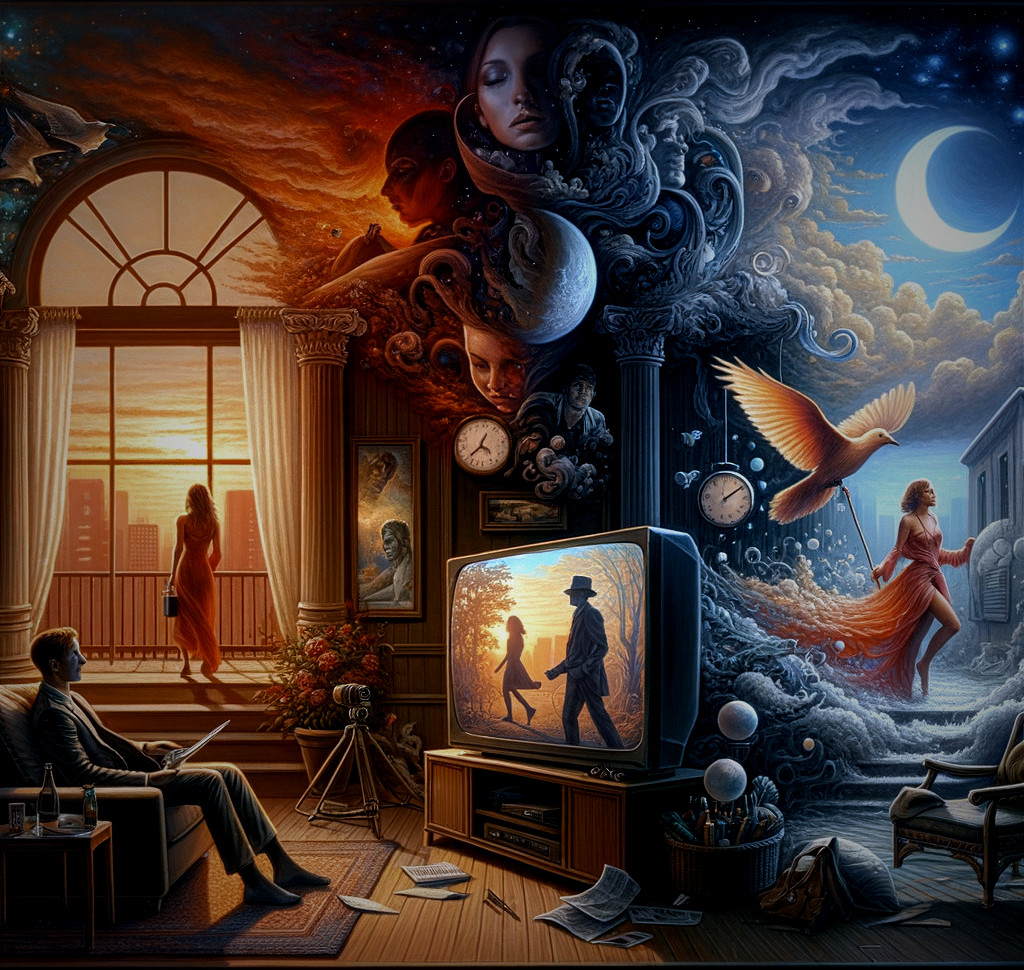 Surreal Split Scene of Reality and Imagination