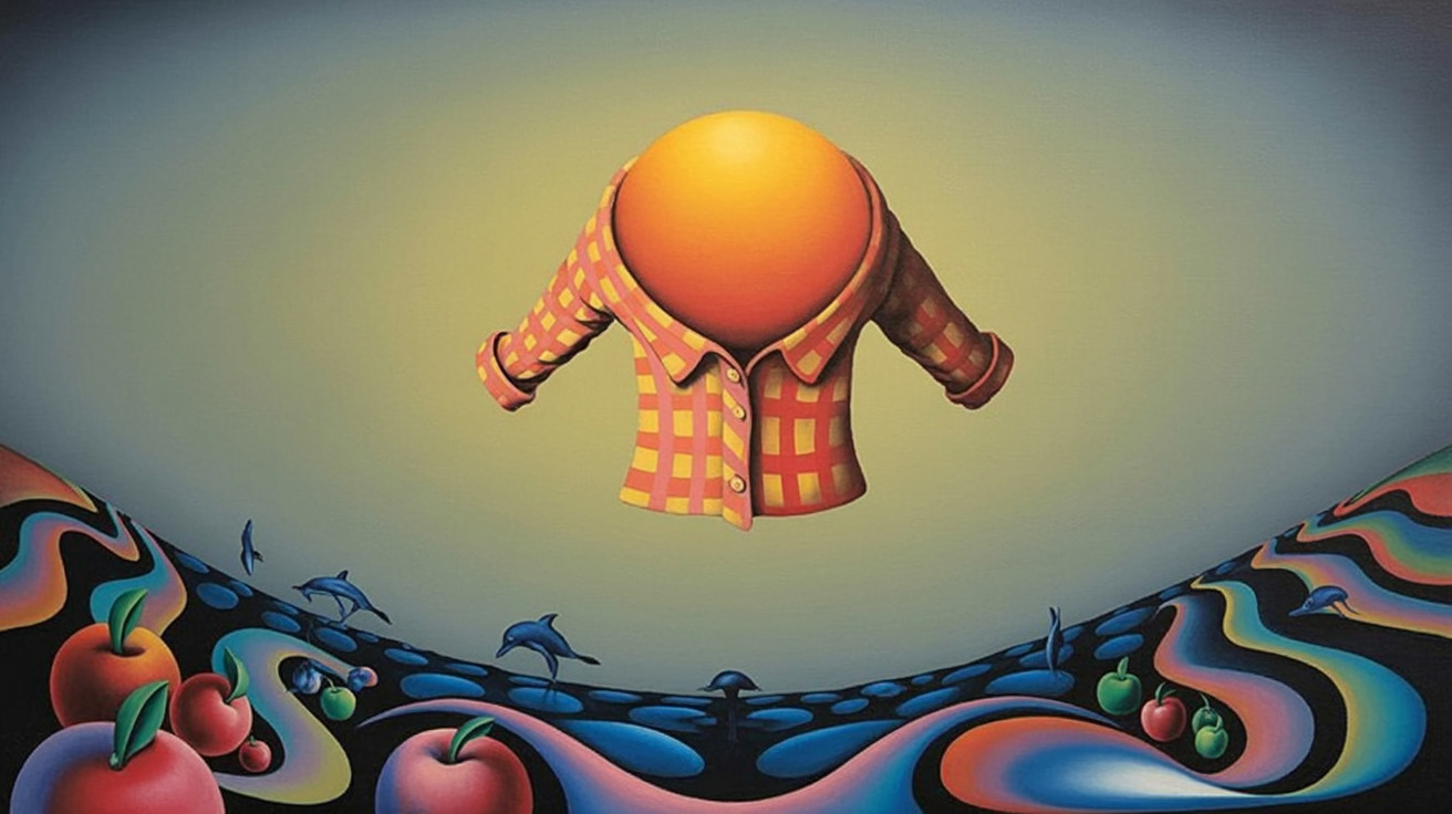 Surreal Artwork with Headless Figure and Vibrant Elements