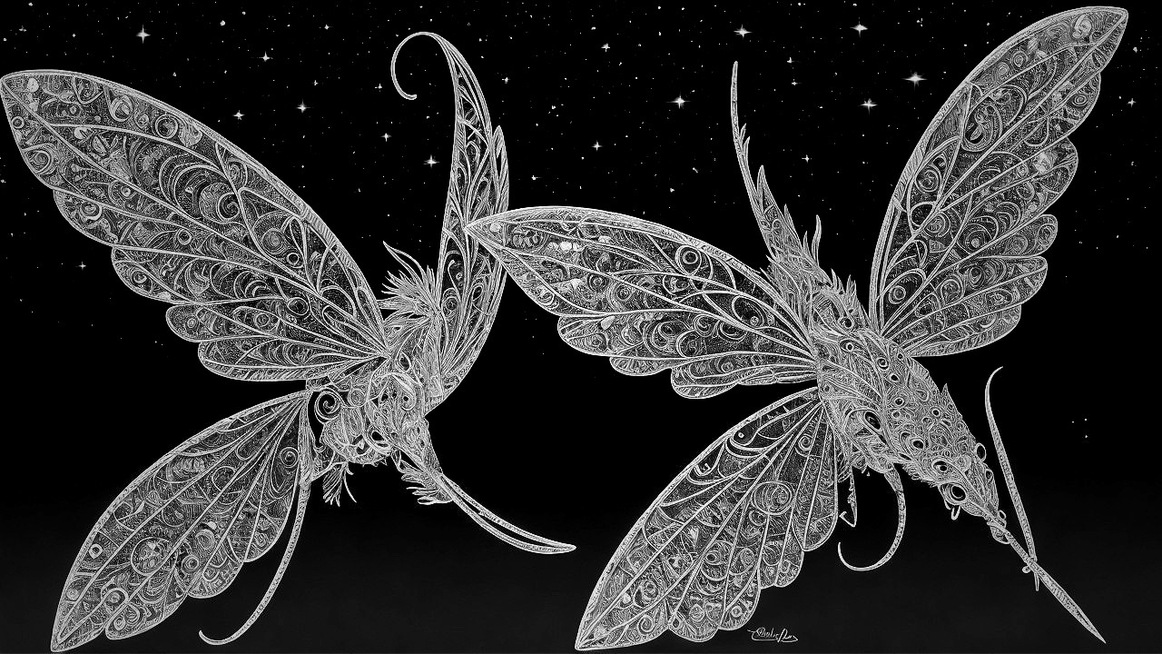 Intricately Detailed Moths Against Starry Background