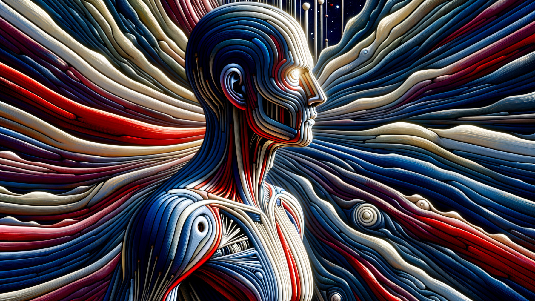 Stylized Human Figure with Cosmic Background Design