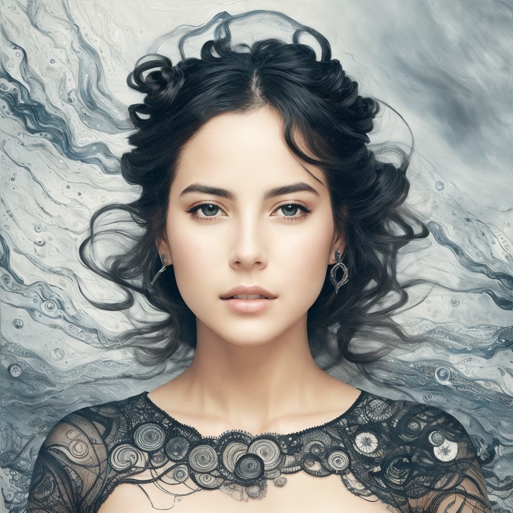 Serene Portrait of a Young Woman in Elegant Lace Top