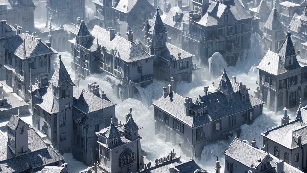 Surreal Stormy Landscape with Victorian Houses