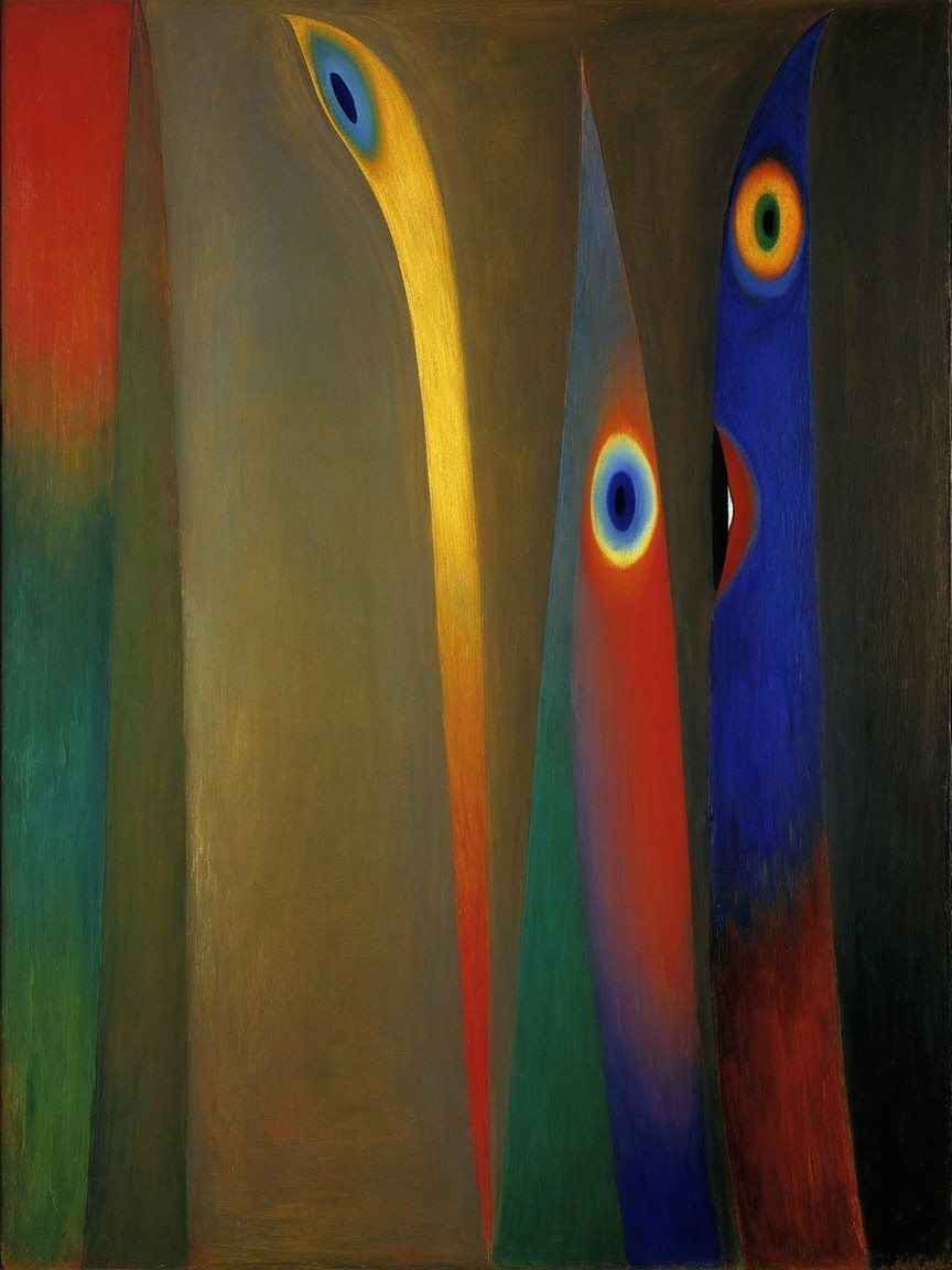 Vibrant Abstract Artwork with Elongated Forms and Colors
