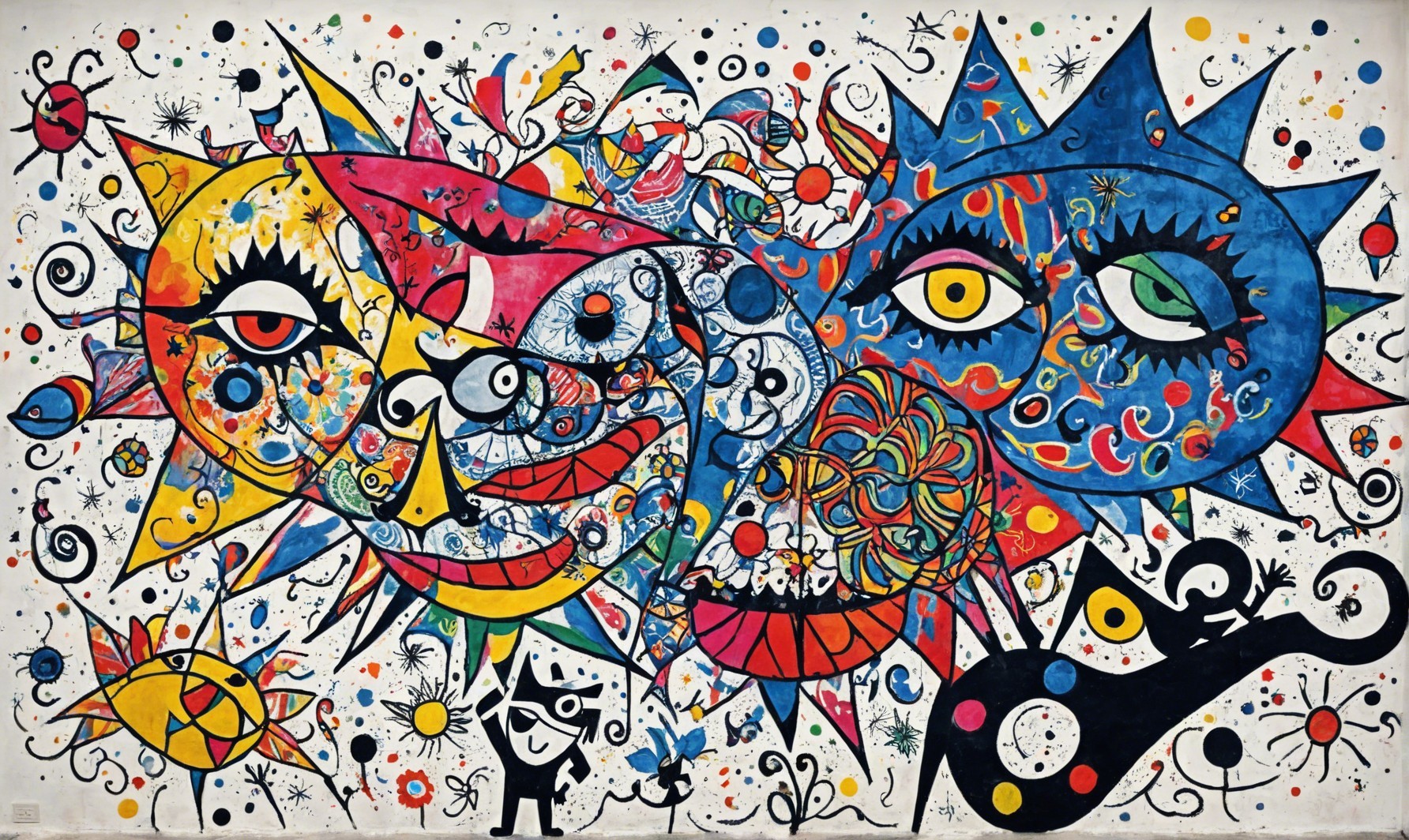 Colorful Sun and Crescent Moon Faces on White Background