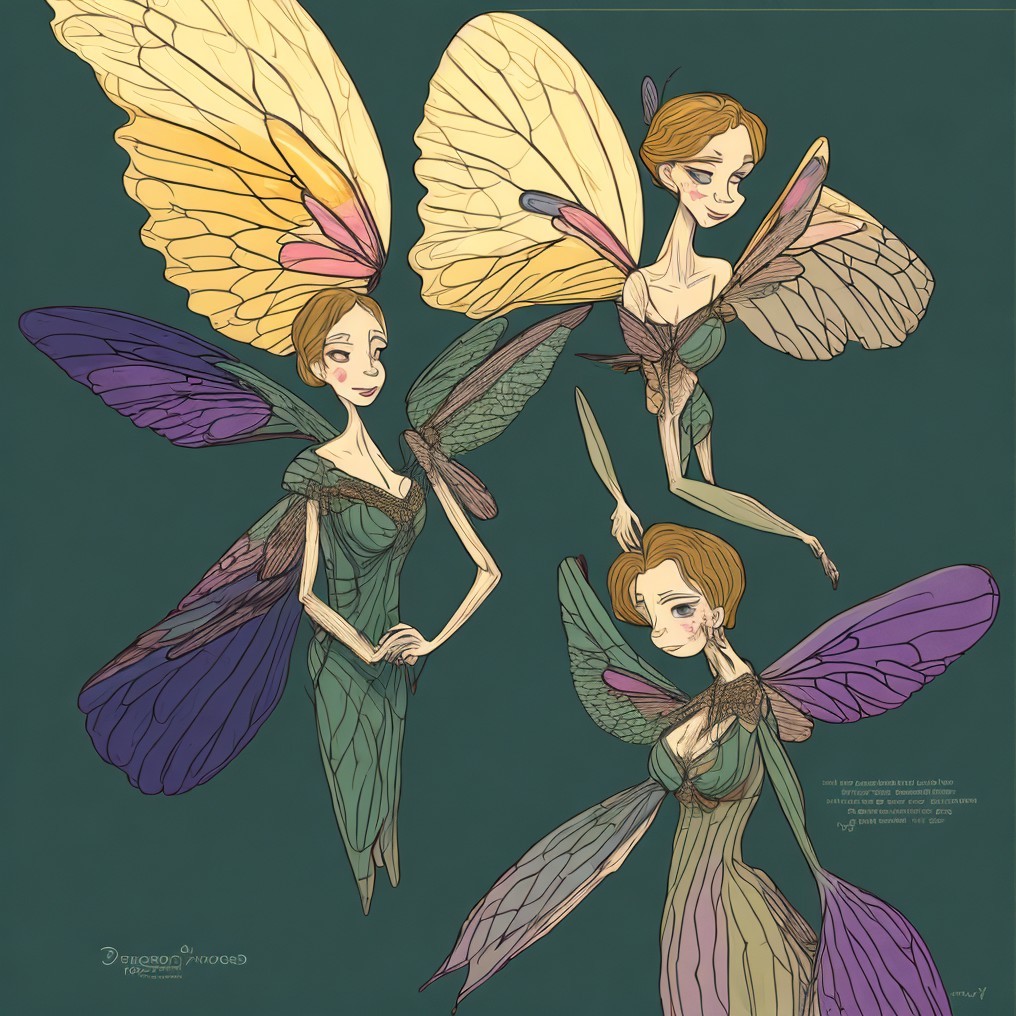 Whimsical Fairies with Butterfly Wings in Green Background