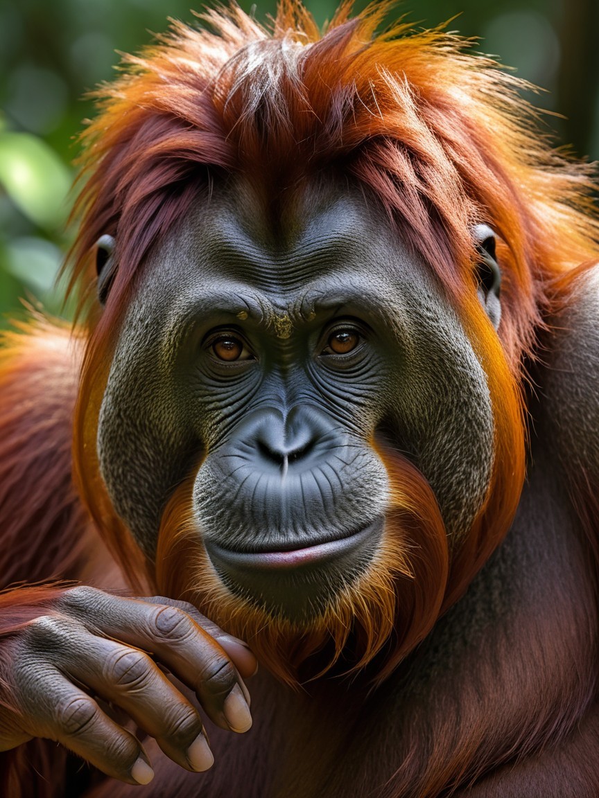 Close-Up Portrait of a Majestic Orangutan in Nature
