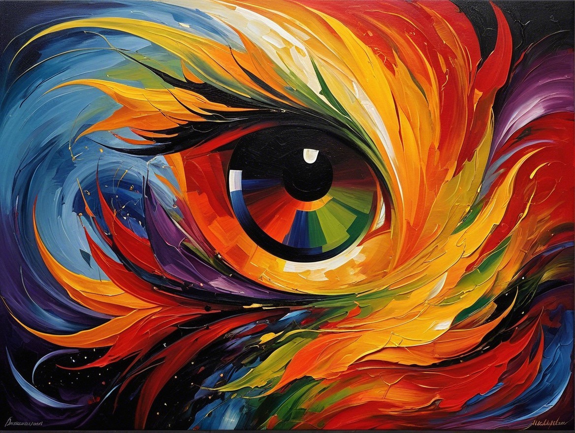 Abstract Painting with Central Eye and Swirling Colors