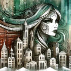 Illustration of a woman with vibrant orange and green hair