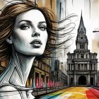 Woman with white makeup and dark lips in nature setting