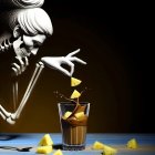 Three Dancing Skeletons on Dark Surface Background