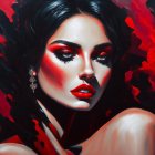Portrait of a Woman with Black Hair and Red Lips