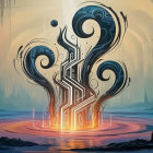 Mystical Landscape with Spirals and Fantastical Towers