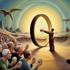 Silhouetted Figures in Dramatic Sunset Landscape