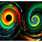 Abstract Artwork of Two Colorful Owls with Eyes