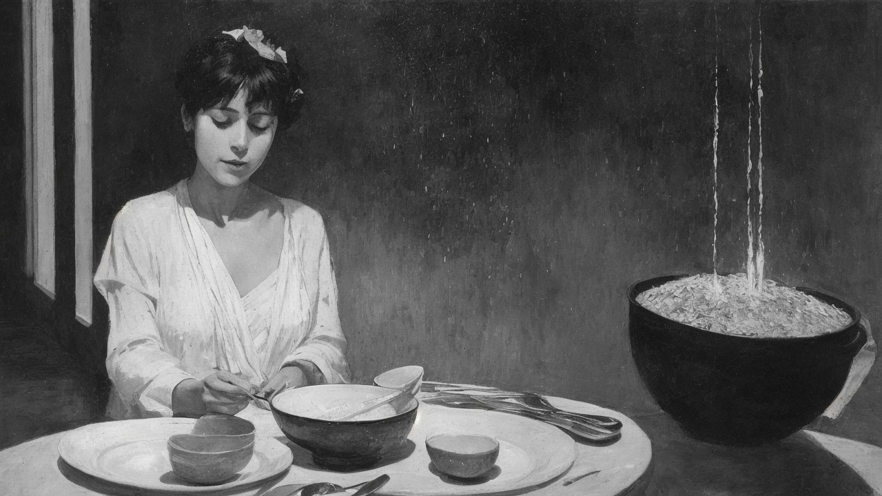 Serene Woman Stirring Rice in Natural Light Setting
