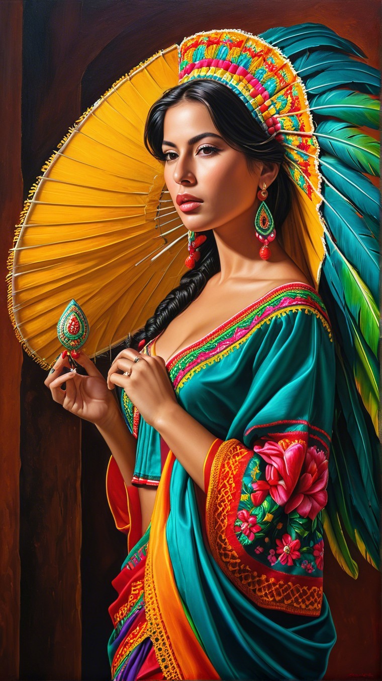 Woman in Traditional Attire with Vibrant Colors and Accessories