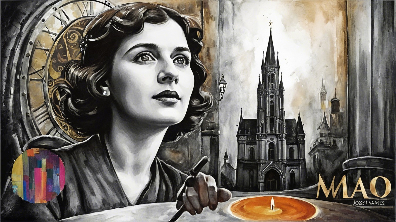 Monochromatic Portrait of Woman with Gothic Church