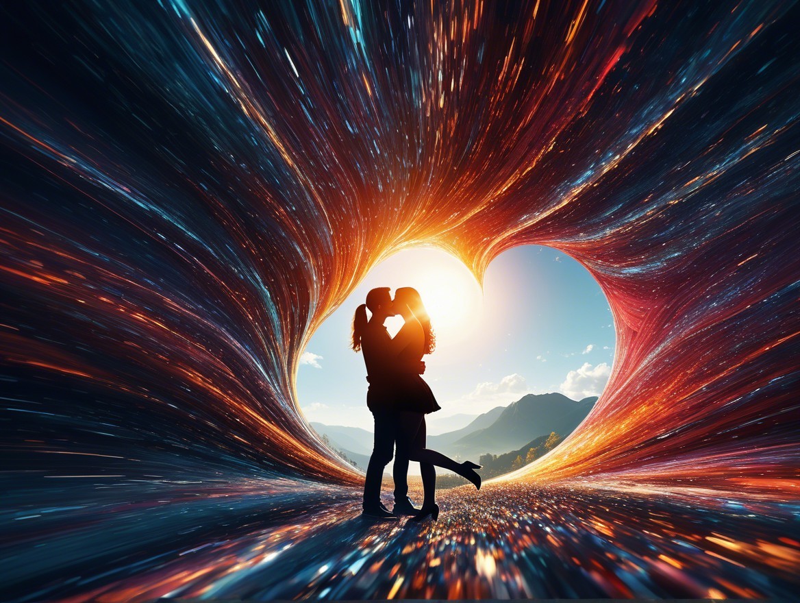 Romantic Silhouette in a Colorful Vortex Scene