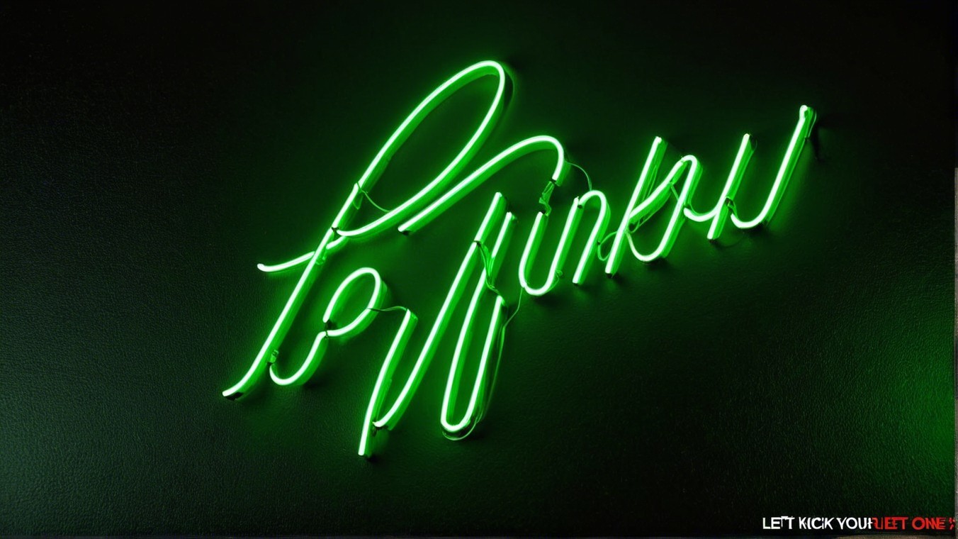 Vibrant Green Neon Sign of "PINKS" on Dark Background