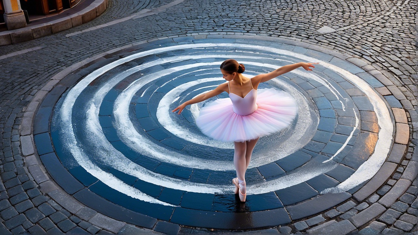 Ballerina in Pink Tutu on Circular Stone Platform